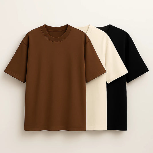 Premium Oversized T-Shirt Combo (Pack of 3) - Brown, Beige, Black