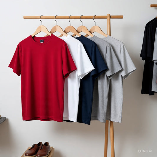 Combo of 5 Heavy Cotton Tshirts - Grey, Red, White, Black, Grey