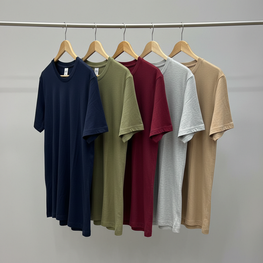 Combo of 5 Heavy Cotton Tshirts - Navy, Pista, Wine, Grey, Beige