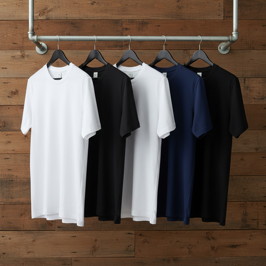 Combo of 5 Heavy Cotton Tshirts - White, Black, White, Navy, Black