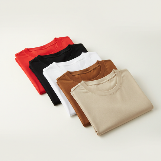 Combo of 5 Heavy Cotton Tshirts - Beige, Brown, White, Black, Red