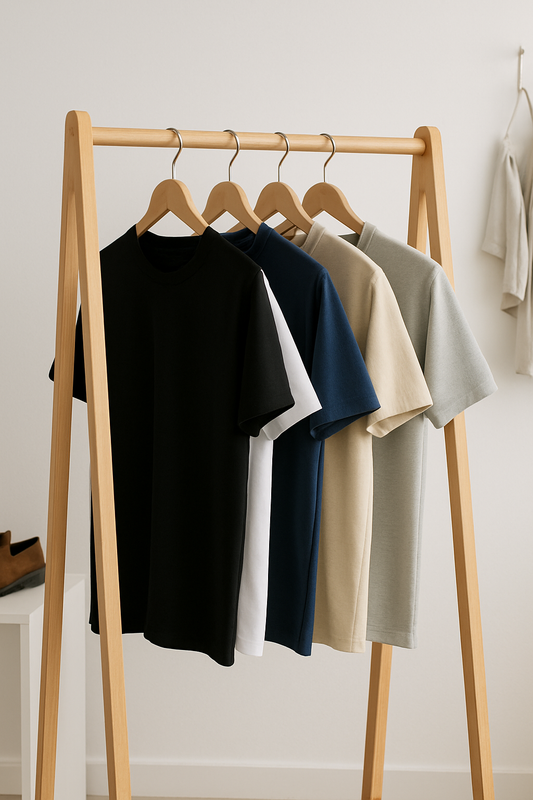Combo of 5 Heavy Cotton Tshirts - Black, Beige, Navy, White, Grey