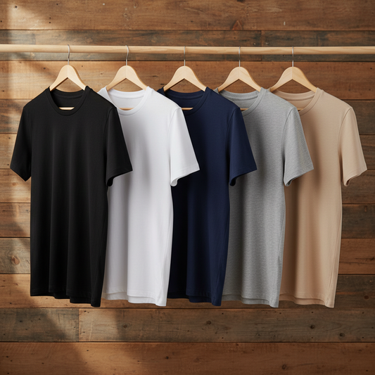 Combo of 5 Heavy Cotton Tshirts - Black, White, Navy, Grey, Beige