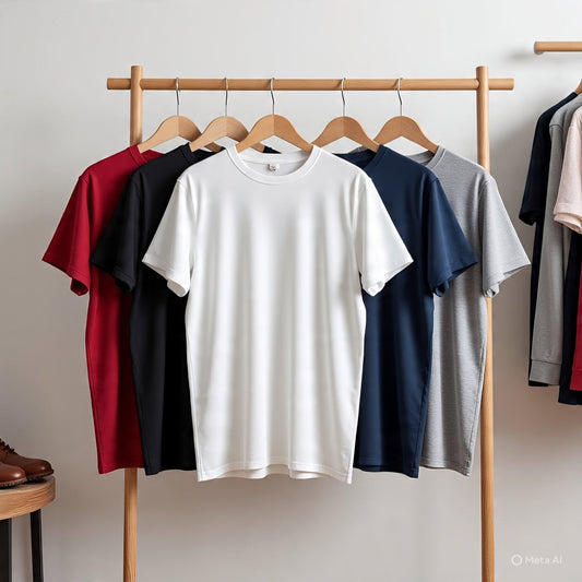 Combo of 5 Heavy Cotton Tshirts - White, Navy, Grey, Black, Red