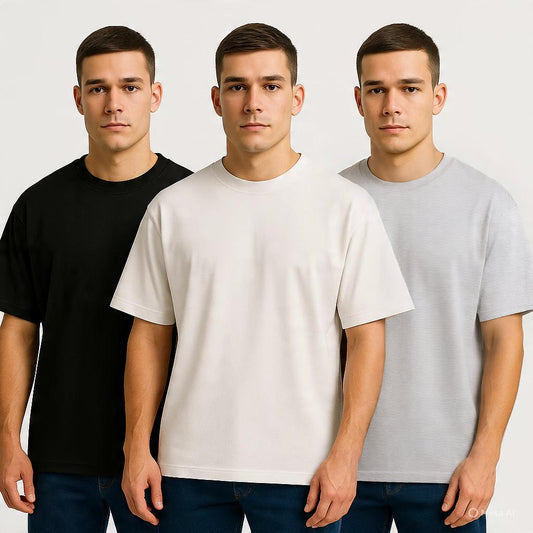 Premium Oversized T-Shirt Combo (Pack of 3) - White, Grey, Black