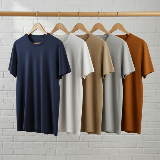 Combo of 5 Heavy Cotton Tshirts - Navy, White, Beige, Grey, Tan