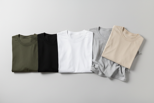Combo of 5 Heavy Cotton Tshirts - Olive Green, Navy, White, Grey, Beige