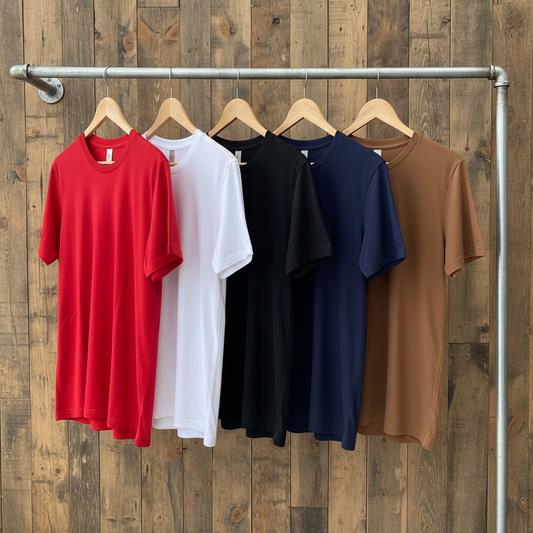 Combo of 5 Heavy Cotton Tshirts - Red, White, Black, Navy, Brown