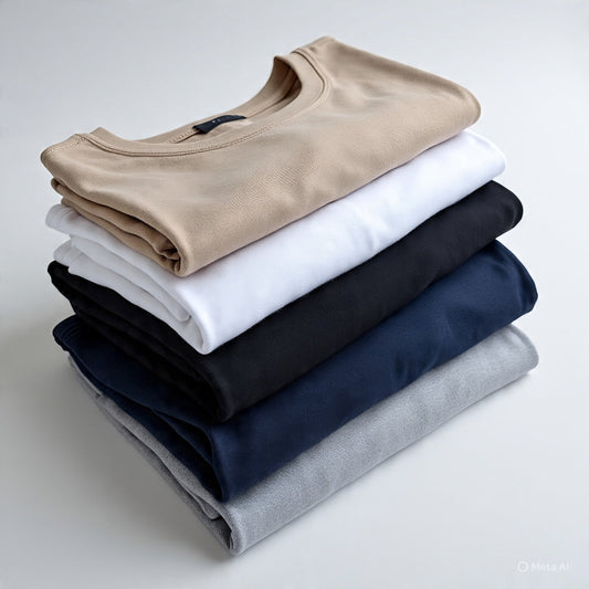 Combo of 5 Heavy Cotton Tshirts - Beige, White, Black, Navy, Grey