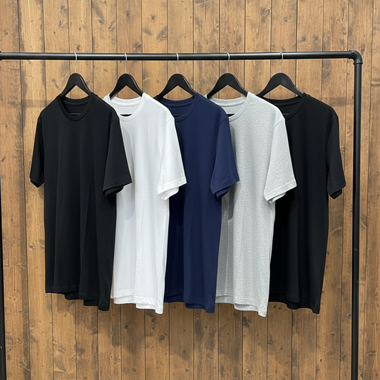 Combo of 5 Heavy Cotton Tshirts - Black, White, Navy, Grey, Black