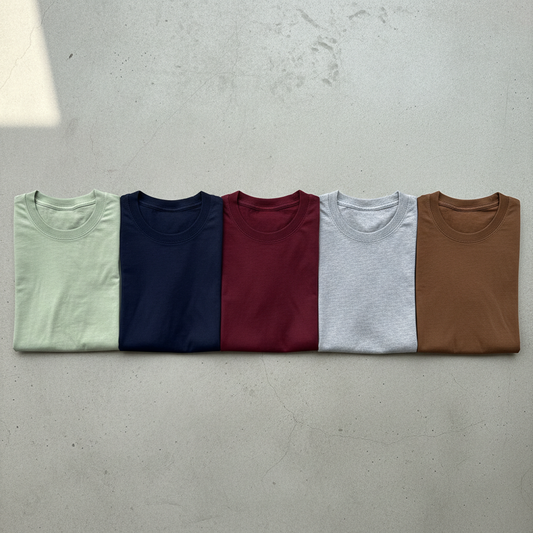 Combo of 5 Heavy Cotton Tshirts - Pista, Navy, Wine, Grey, Tan